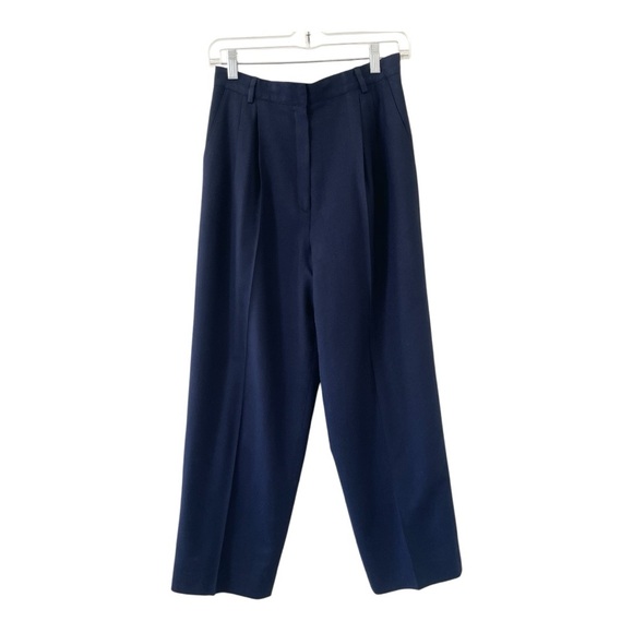 Vintage Doncaster Wool Trousers/Slacks Navy Blue High Waisted Pleated Size 10 - Picture 2 of 13